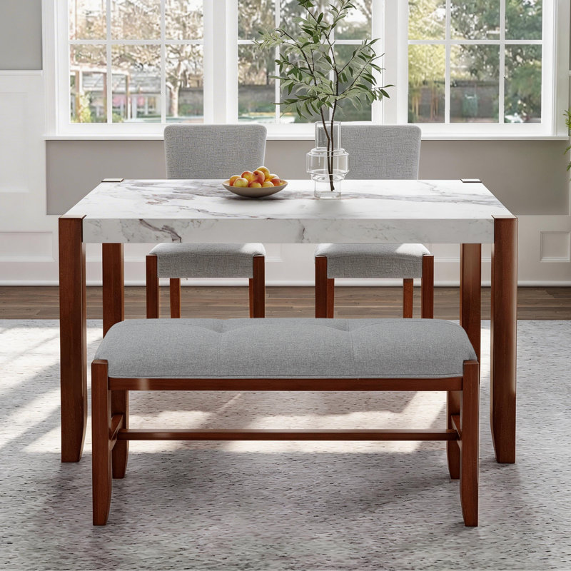 Ensembles de table de salle à manger modernes et peu encombrants avec bois d'hévéa et faux marbre