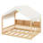 Wooden Floor House Bed With LED Light, Storage Shelves And Guardrail-1376655460