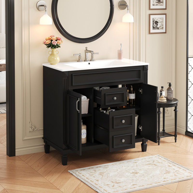 Meuble-lavabo 36 po avec lavabo supérieur, Noir