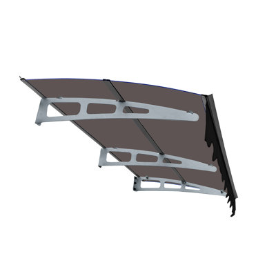 79" X 34" Window Canopy For Concrete Wall House - Protected Polycarbonate Roof Aluminum Alloy Brackets Brown Strong Masonry Rain