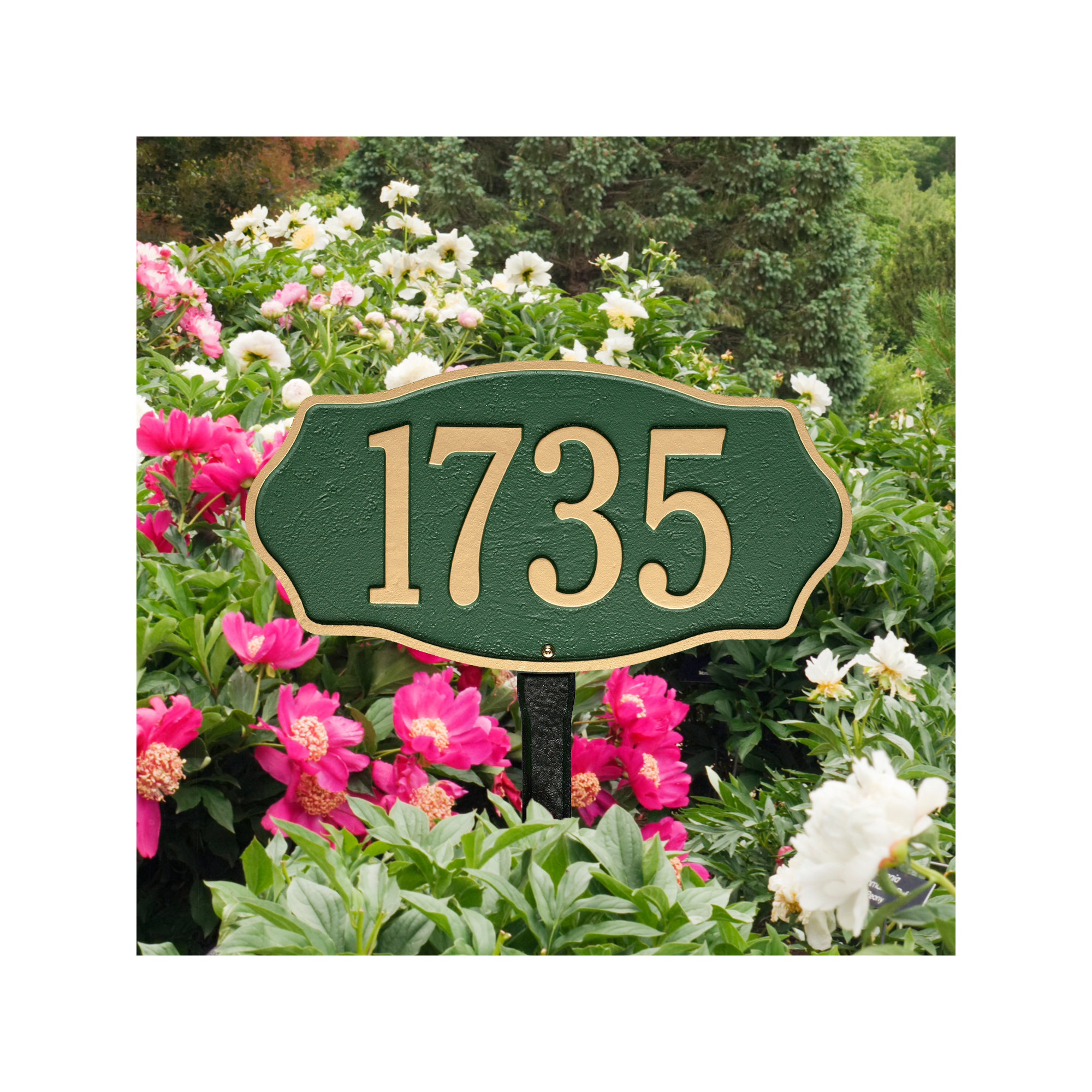 Hampshire 1-Line Lawn Address Sign, Green/Gold, Yes