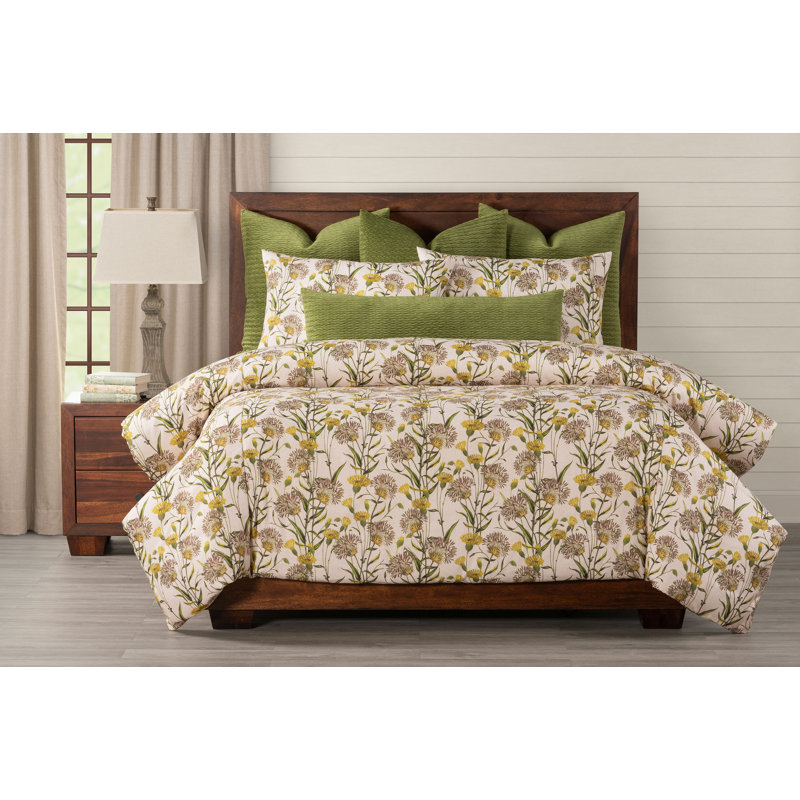Yellow Wildflower Print Duvet Cover & Insert Set, Queen Duvet Cover + 2 Shams + 1 Pillow