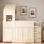 Lit mezzanine en bois avec bureau, tiroirs et armoires-458329878