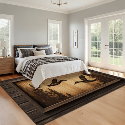 9x12 Area Rugs for Bedroom Mallard Duck Duck Hunting Vintage Wooden 3D Boho Washable Rug for Living Room Carpet for Dining Room Soft Rubber Backed Non-Slip Carpets for Nursery Office