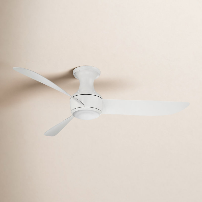  52" Corona 3 - Blade Outdoor/Indoor Smart Flush Mount Ceiling Fan with Remote Control and Dimmable LED Light Kit Included, Matte White