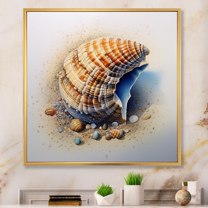 Décoration murale coquillage côtier III - animaux, Cadre flottant doré, H 16 po x l 16 po x P 1 po