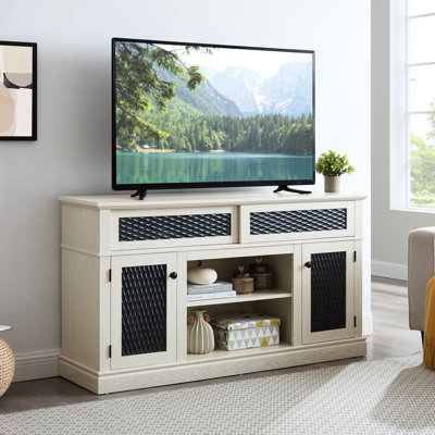Modern Tv Cabinet With Sliding Doors, Fits 65" Tv, White, 59.77"W X 15.34"D 31.7"H Spacious Stand