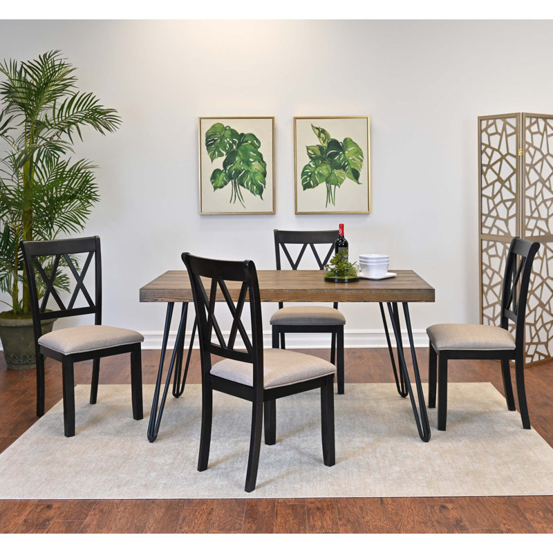 Ensemble de salle à manger 5 pièces, table à manger en épingle à cheveux avec 4 chaises à dossier croisé