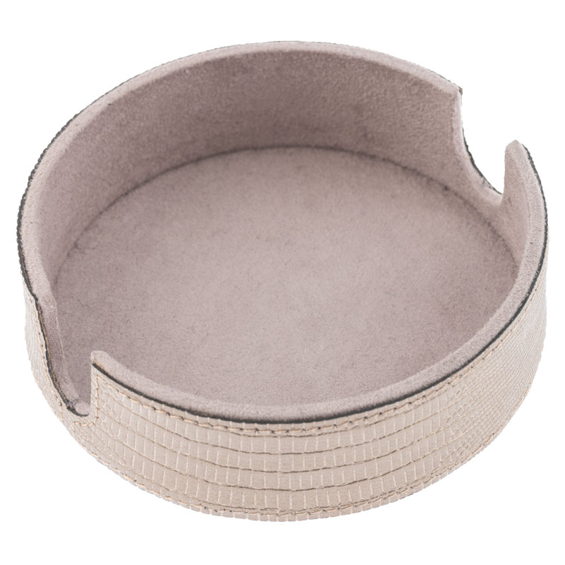 Faux Leather Coasters With Holder - Pewter