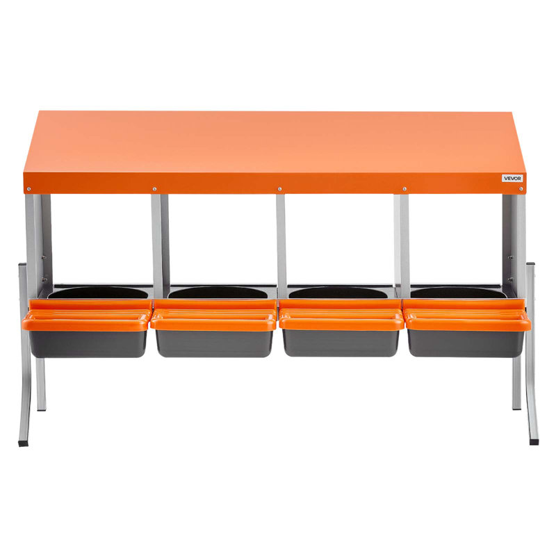 Boîtes de nidification pour poulets, 4 compartiments, avec pieds de support, collection Easy Egg, acier galvanisé et plastique à haute résistance, boîtes gigognes pour poules et poules pondeuses, orange