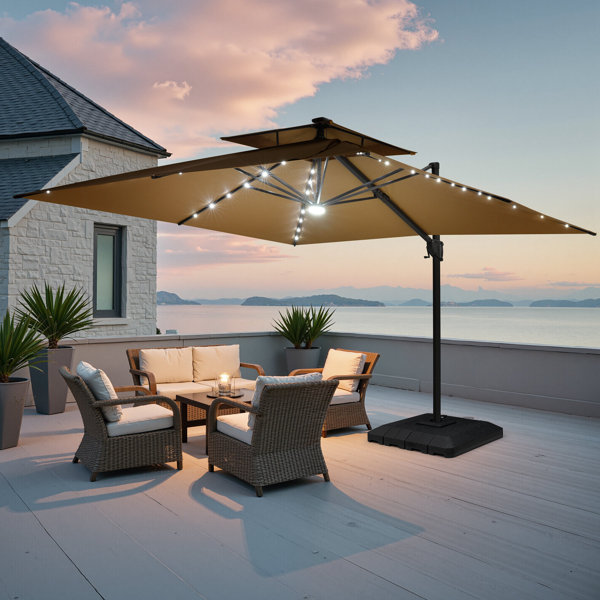Arlmont & Co. 11' X 11' Patio Led Lights Cantilever Umbrella ...