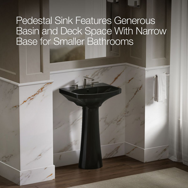 Cimarron® 26.81" Vitreous China U-Shape Pedestal Bathroom Sink with Overflow, Black , 8'' Centers