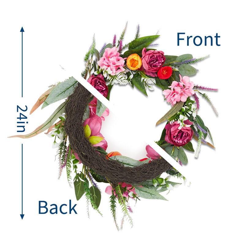 Ensemble de 24 couronnes de printemps artificielles 24 po, véritable décor de maison de campagne en tulipe pivoine pour porte d'entrée, paquet de 2