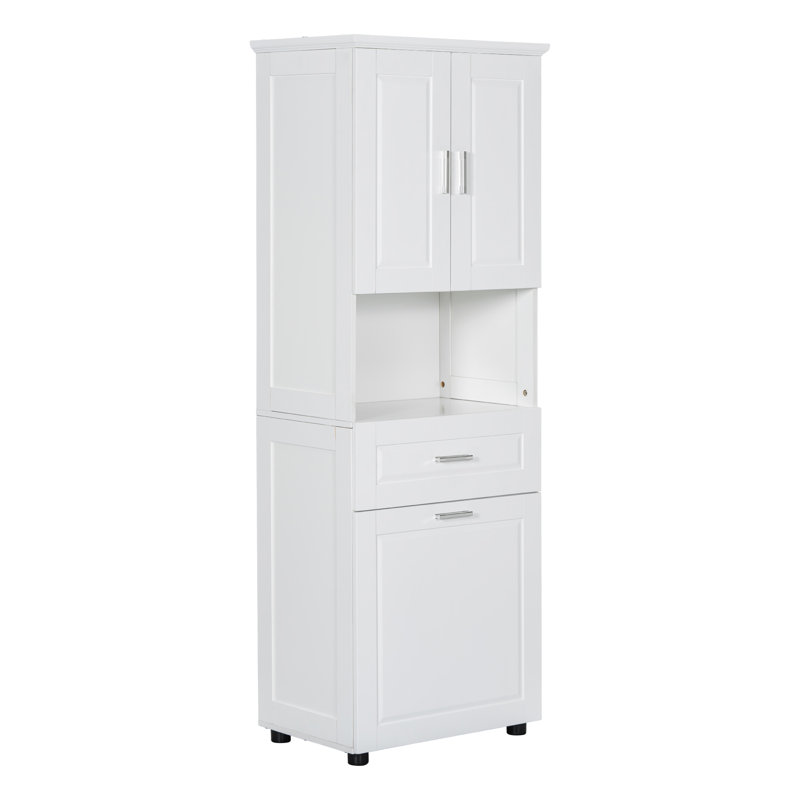 Armoire de rangement supérieure avec panier à linge inclinable, Blanc
