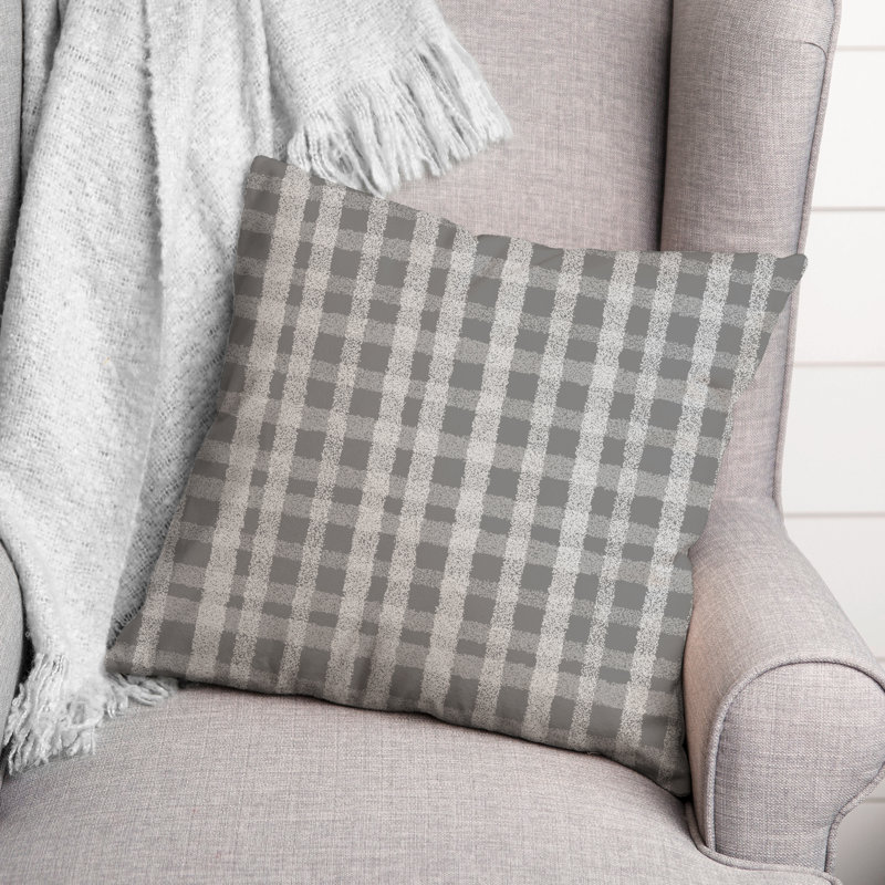 Plaid Outdoor Reversible Throw Pillow, H 18 po x l 18 po, Gris