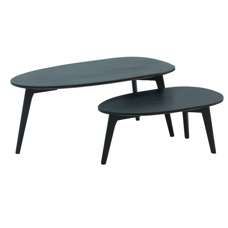 Macau Solid Wood Three Leg Coffee Table, Black