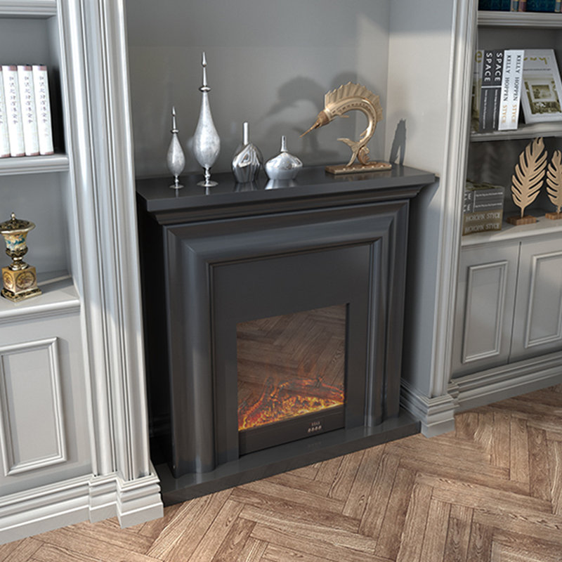 Foyer électrique en bois massif gris Drak, Gris foncé