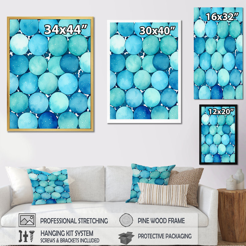 «Turquoise Circular Matrix Symmetry», art mural moderne sur toile géométrique, H 32 po x l 16 po x P 1 po, Toile tendue