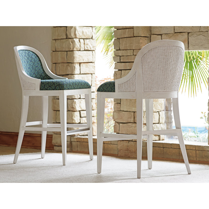 Tabouret de comptoir rembourré Ocean Breeze, Vert Seigaiha, 30"