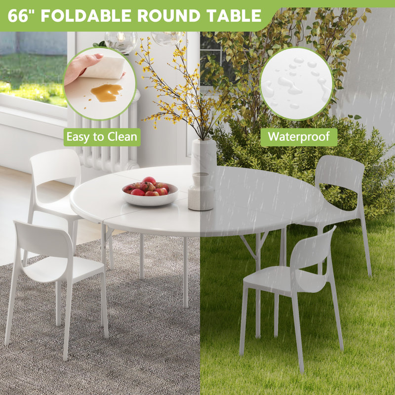66" White Steel and Plastic Round Folding Table