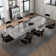 Recline 9 - Piece 110.23'' Extendable Sintered Stone Dining Table with 8 Fabric Chairs Dining Set