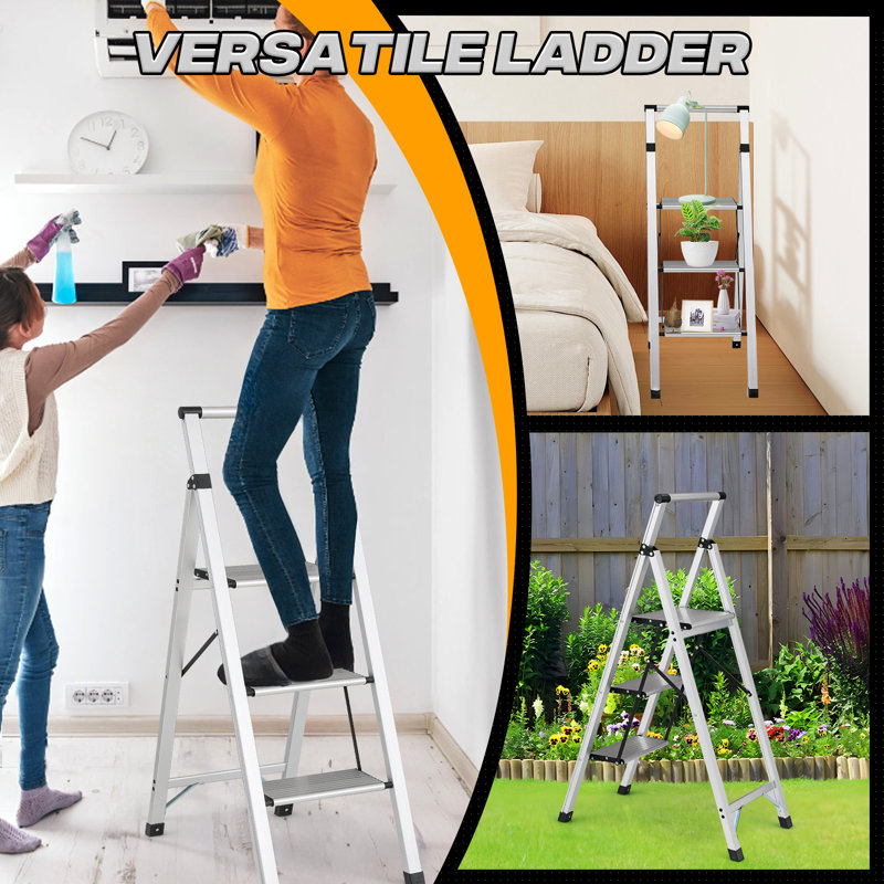 2 Step Ladder Folding Stool with Handgrip, Wide Platform Step, Non-Slip Feet, 330 lbs Load Capacity, 43" H