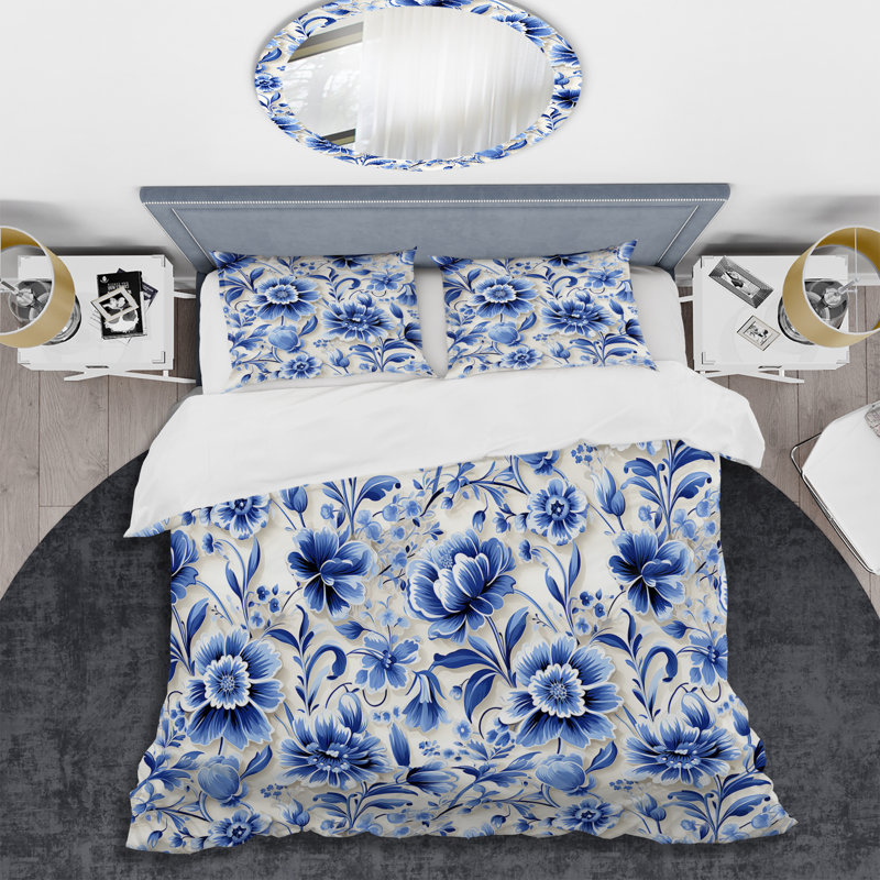 Ensemble de housse de couette Cobalt Blue Filigree Victorian, Housse de couette pour très grand lit et 2 très