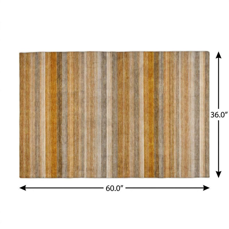 Tapis à poils longs lavable à rayures orange et cuivre 3 pi x 5 pi avec protection UV