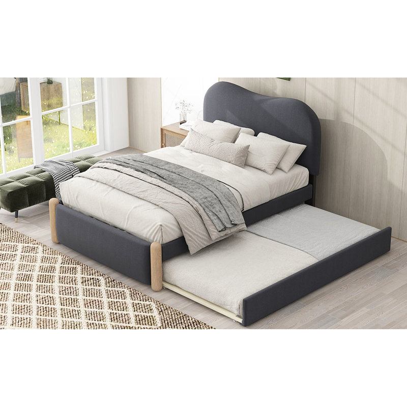 Lit simple tapissier avec tête de lit et lit gigogne - Conception et confort de conception de lit plateforme, aucun sommier nécessaire