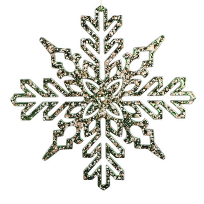 Vickerman 9" Dark Green Shiny Snowflake Ornament. Measures 9 inches in diameter. 2 pieces per bag.