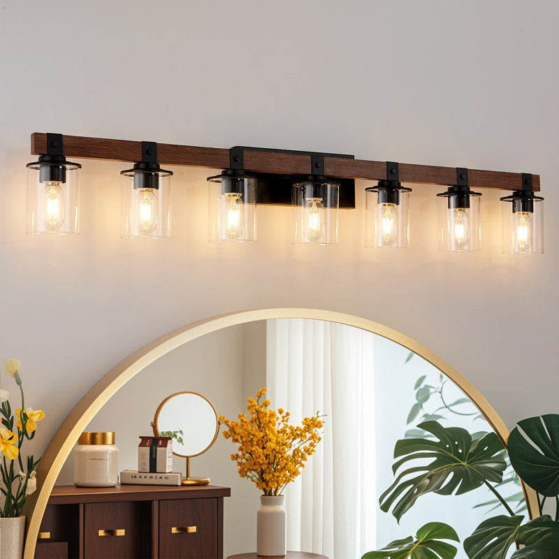 Industrial & Farmhouse Bathroom Vanity Light Over Mirror With Metal & Wood Frame, 7