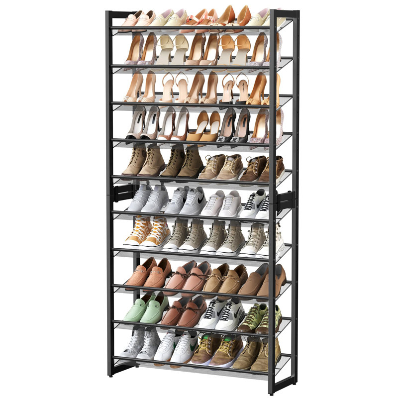 Range-chaussures en métal à 10 niveaux, avec tablettes réglables plates ou en angle, ensemble de 2 tablettes empilables à 5 niveaux