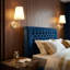 Applique murale dorée avec abat-jour en tissu blanc et ampoules DEL Luminaire mural rétro câblé à intensité variable pour chambre à coucher
