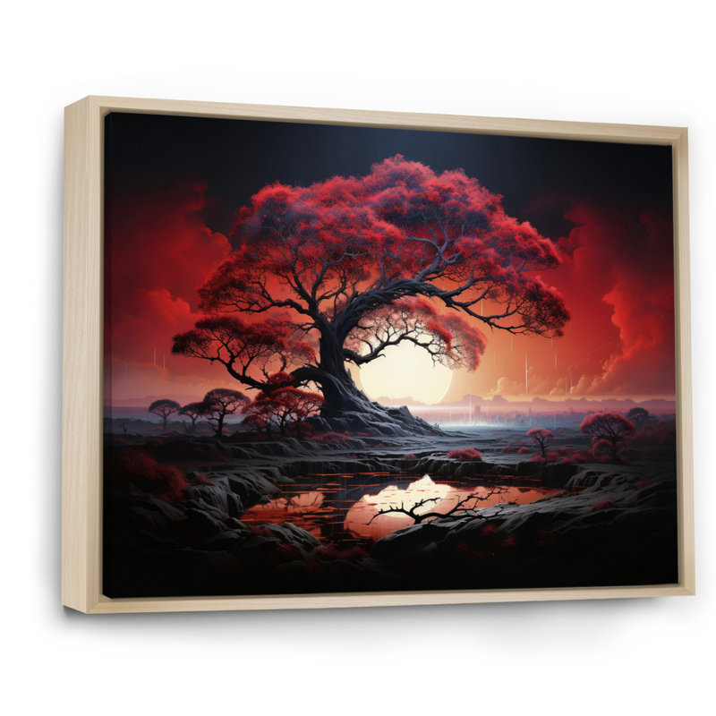 Red Tree Silhouette Symphony I, reproduction d'art sur toile, Naturel, H 34 po x l 44 po x P 1,5 po