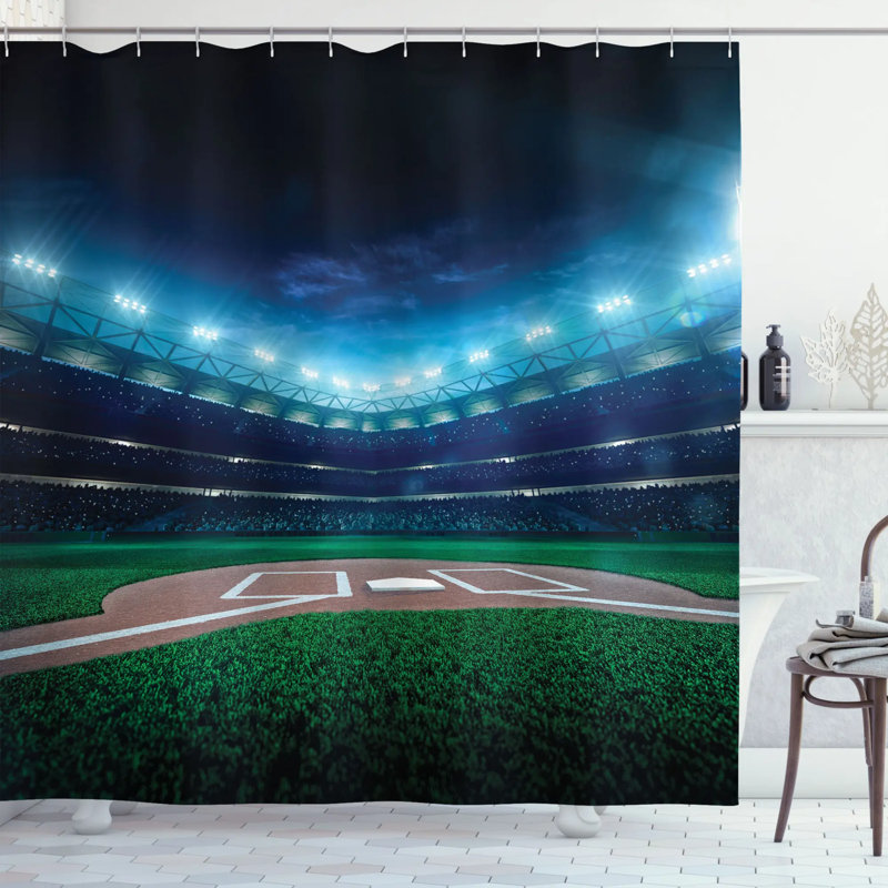 Ensemble de rideau de douche baseball + crochets, H 70 po x l 69 po