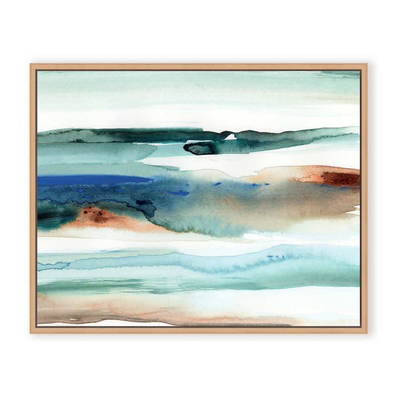 Coastal Retreat Beach Waves Abstract, Framed Canvas, 16" H x 24" W x 2.375" D, Black