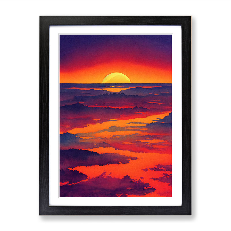 Thrilling Sunset - Single Picture Frame Painting, 64cm H x 46cm W x 2cm D, Black 