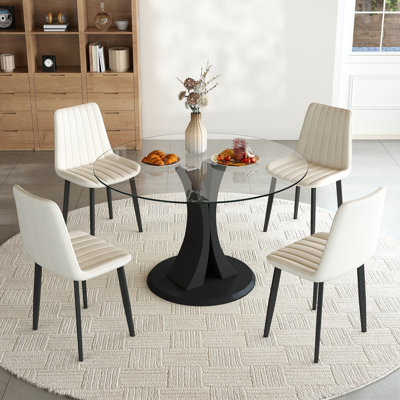 Modern Round Glass Pedestal Dining Set for Kitchen, Dining Room, Apartment