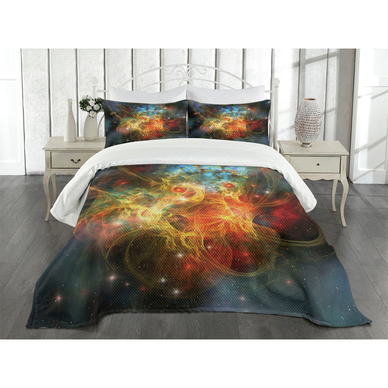 Ambesonne Nebula Bedspread Outer Space Universe, King Bedspread + 2 Standard Shams