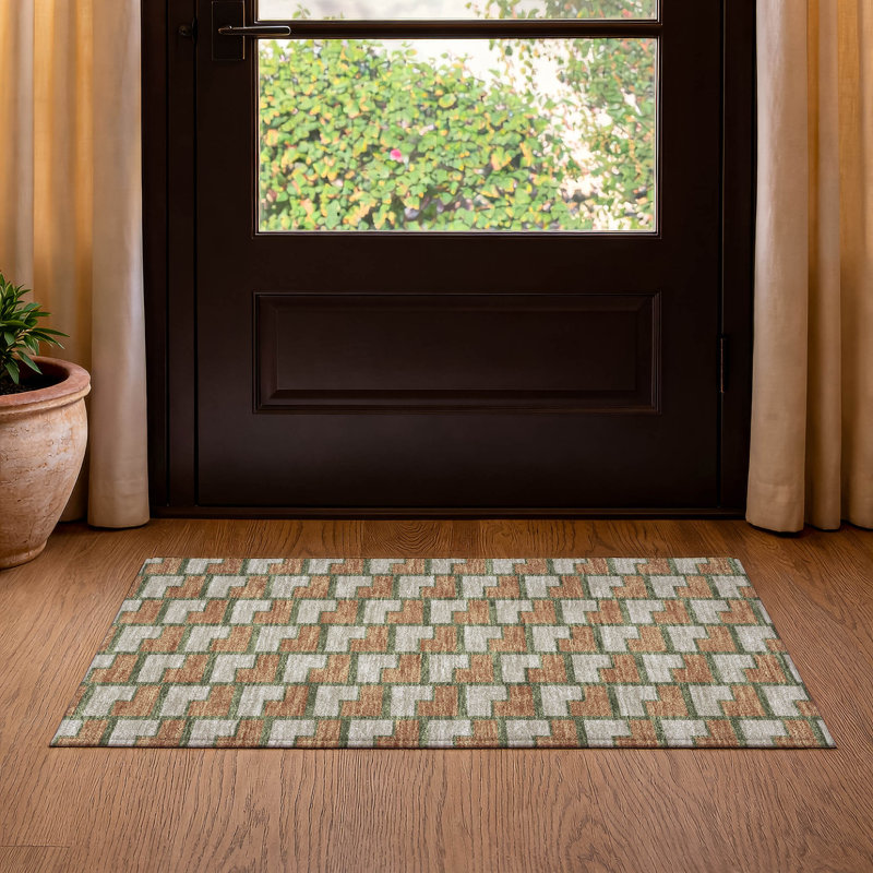 Premium Machine Washable Mayfield AMF2416 Geometric Rug, 2'6" x 3'10", Copper