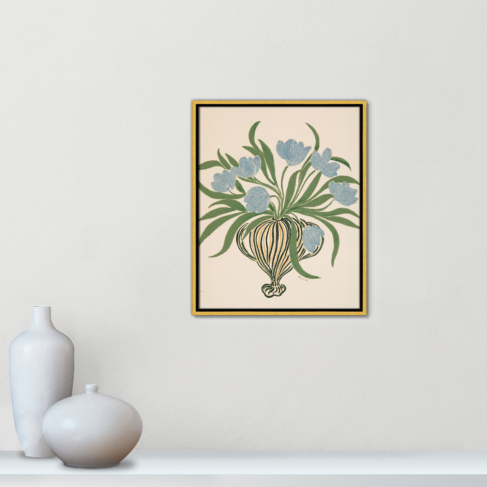 Colette "La Poire Blue Tulips" Print, 21.5" H x 17.5" W, Gold