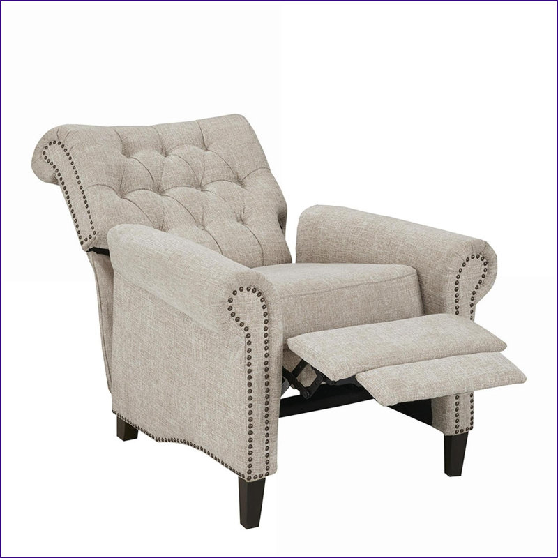 Fauteuils inclinables, fauteuil inclinable avec dossier capitonné Aidan Garniture cloutée - crème | Pieds en bois massif