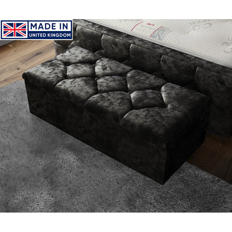 102 Wide Crushed Velvet Ottoman Storage Box with Hydrolic Arm, Black
