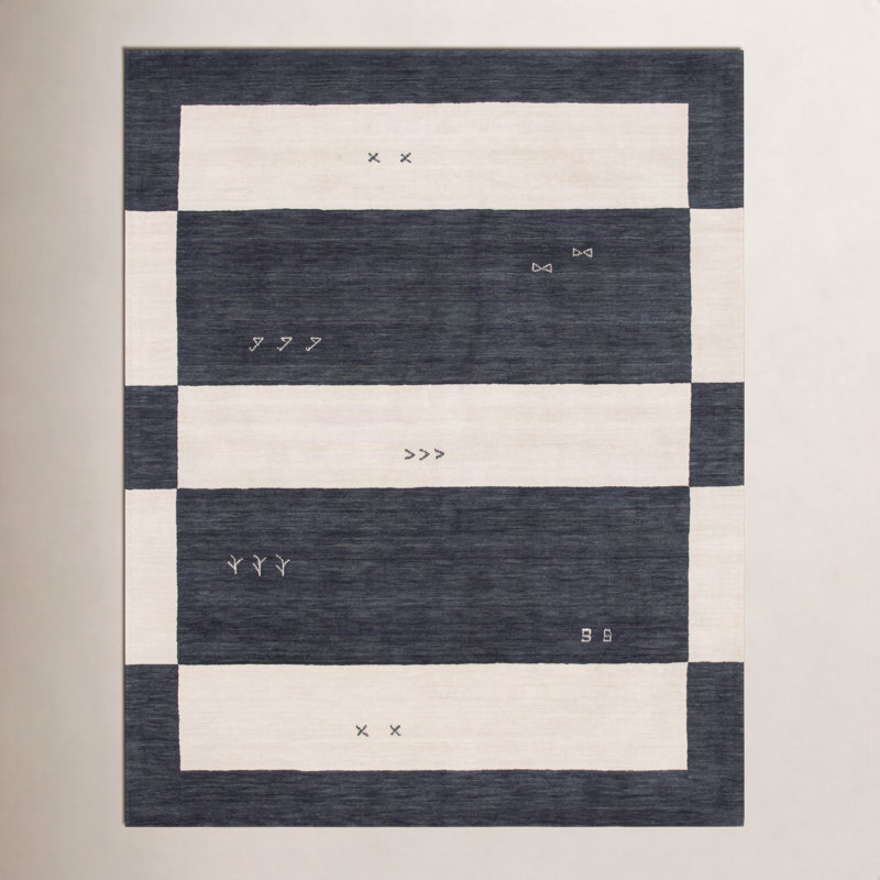Tapis crème / noir en laine fait à la main Santiago, Rectangle 2 pi x 3 pi