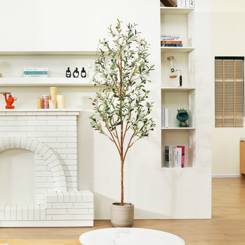 Adcock Artificial Olive Tree Tree in Pot with Realistic Leaves and Natural Trunk, 82" H x 30" W x 30" D, 1