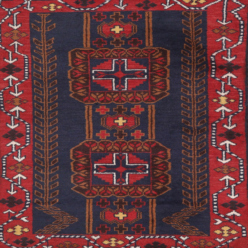 Tapis traditionnel mehroon/noir/crème, Carré 5 pi