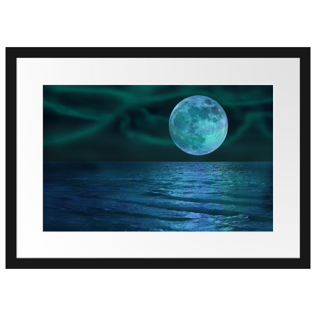 Gerahmtes Fotoposter 'Ruhige See mit Vollmond'