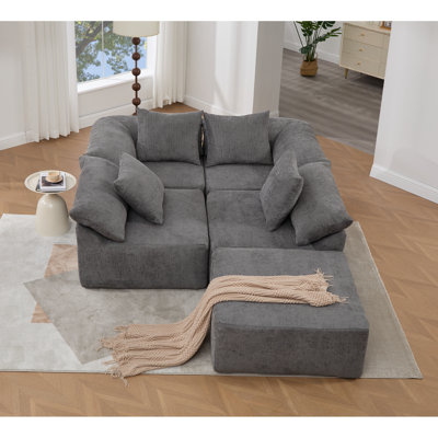 Canapé modulaire en forme de L de 142 po, sans assemblage, canapé 5 pièces, canapé-lit convertible, canapé entièrement compressé, canapé à 5 places et repose-pieds, chenille, gris