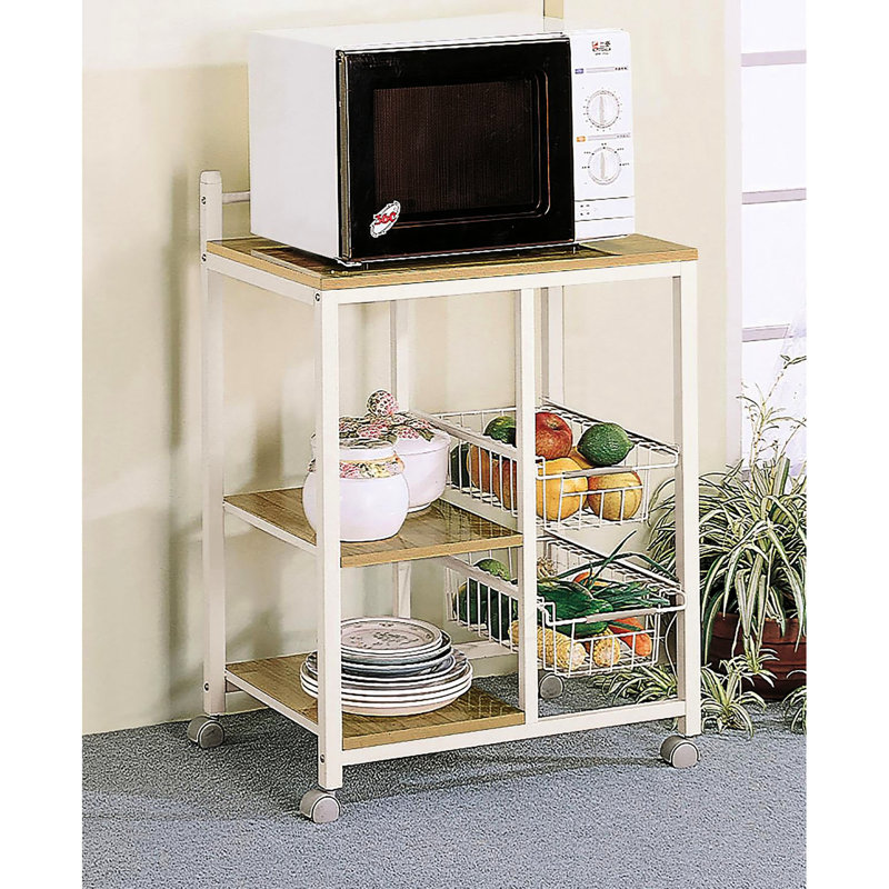 Chariot de cuisine rectangulaire naturel, brun et blanc