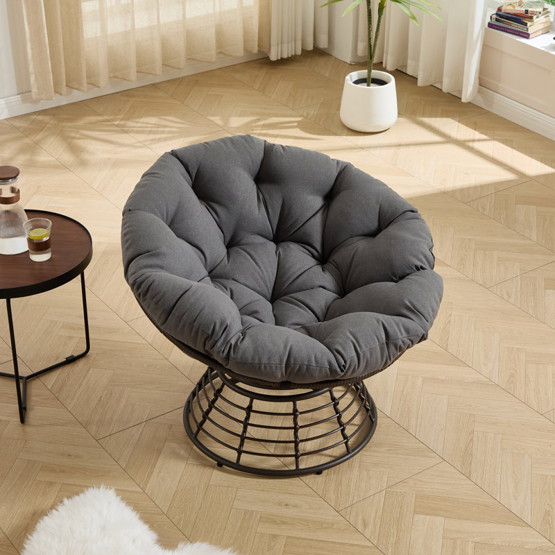 Outdoor 360° Swivel Rattan Chair With Cushion, Dark Gray